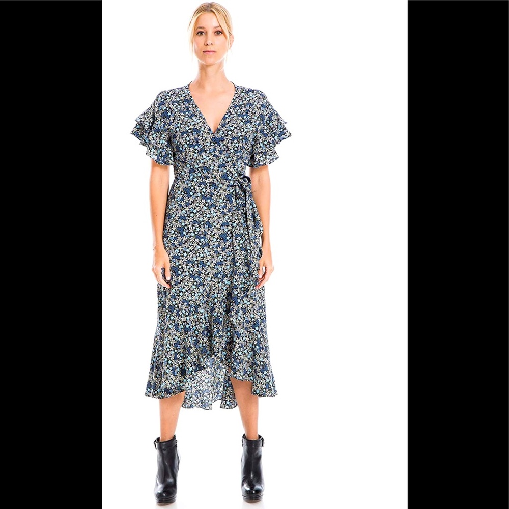 NWOT✨MAX STUDIO RuffleCrepe High/LowWrapMidi Dress